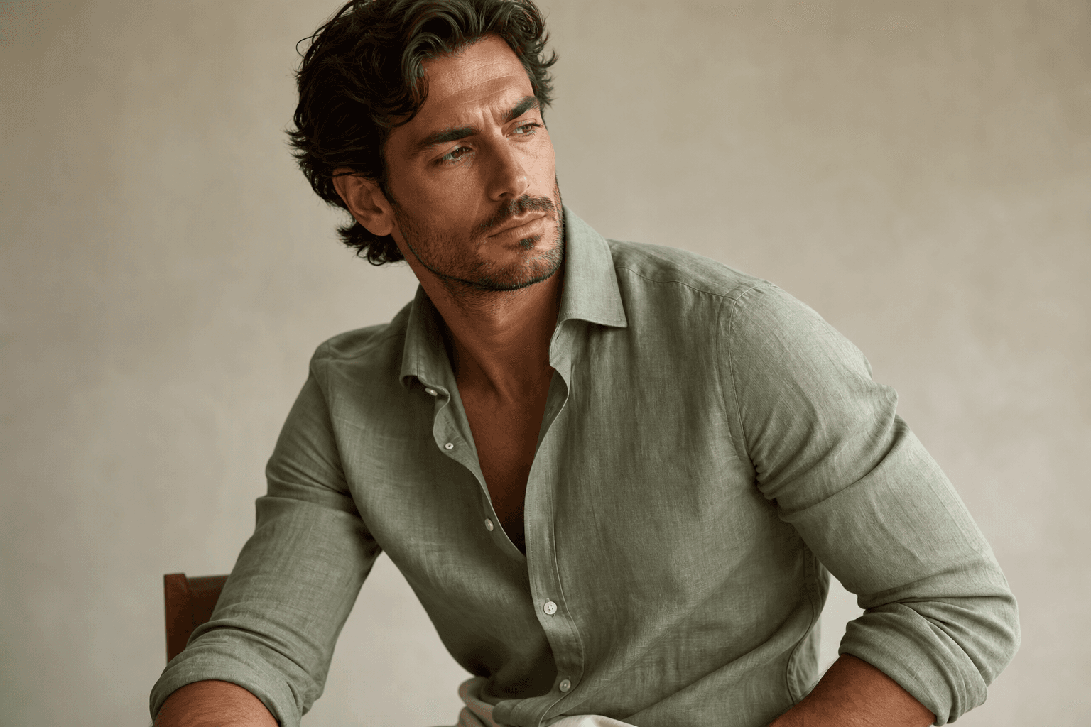 Sage Linen Dress Shirt