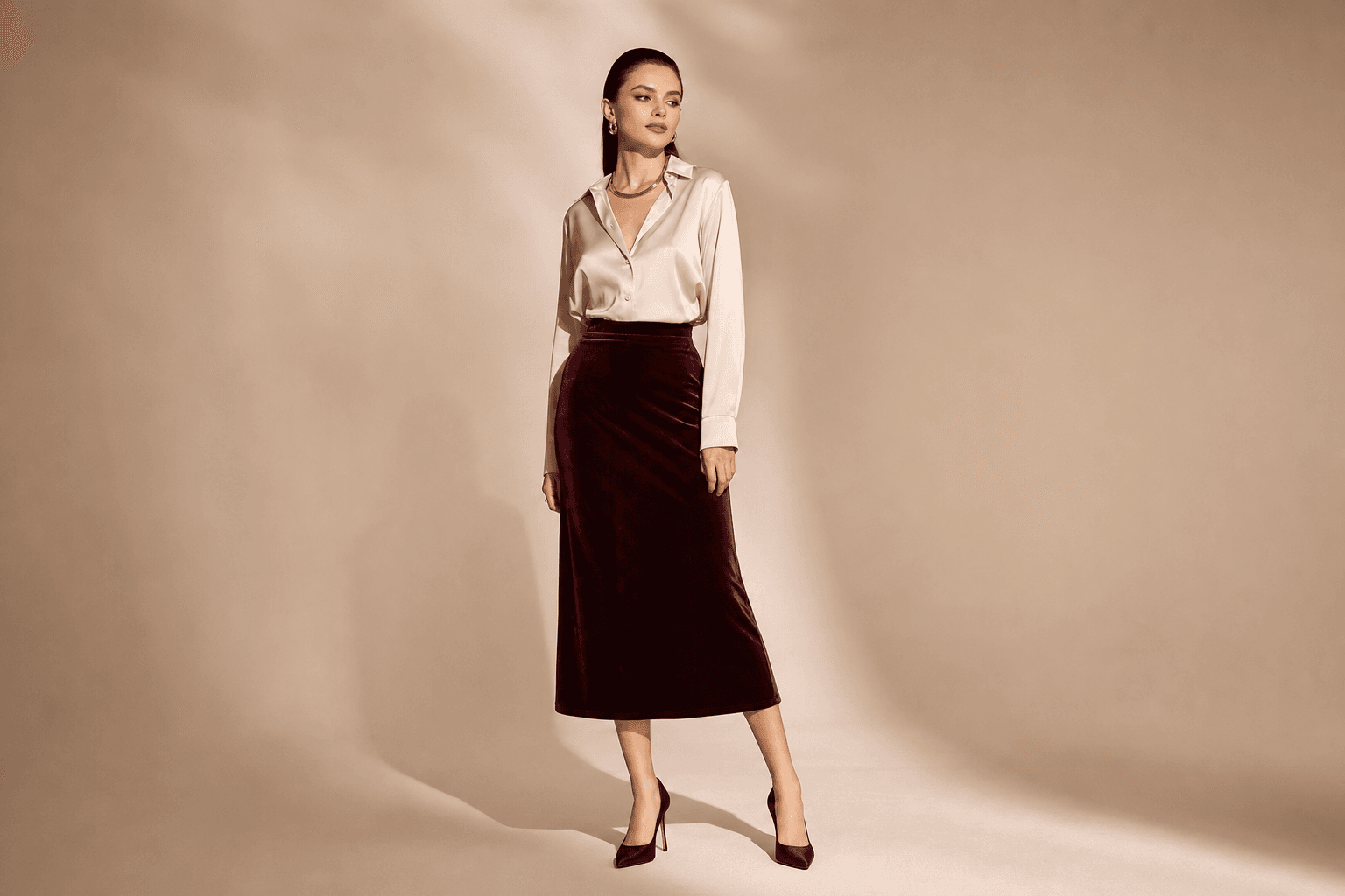Wine Velvet Midi Skirt